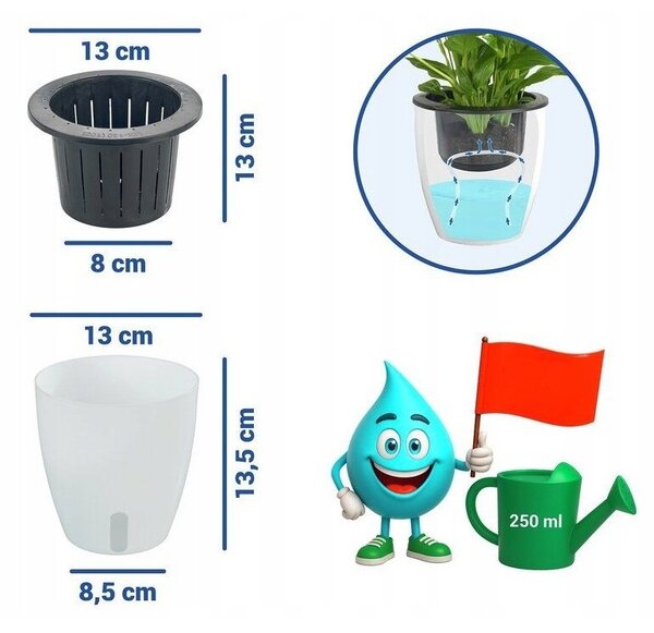 Maximex Zestaw trzech doniczek z systemem nawadniania, Ø 13 cm