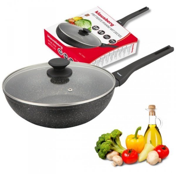Patelnia Klausberg PATELNIA MARMURKOWA GŁĘBOKA WOK 28cm Z POKRYWĄ 28cm KB-7990