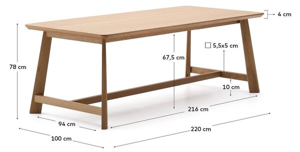 Étkezőasztal tölgyfa dekoros asztallappal 100x220 cm Idun – Kave Home