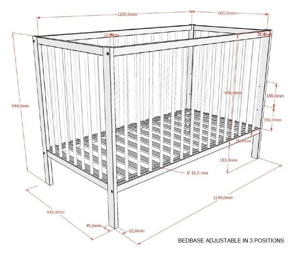 Barna bükkfa babaágy állítható magassággal 60x120 cm Dino – Vipack