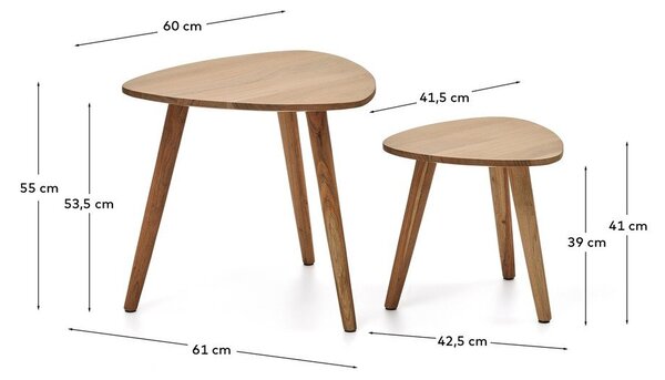 Akácfa tárolóasztal szett 2 db-os 60x61 cm Duvani – Kave Home