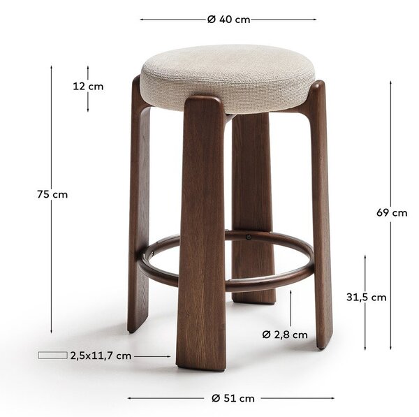 Bézs-sötét natúr színű kőrisfa bárszék (ülésmagasság 75 cm) Granite – Kave Home