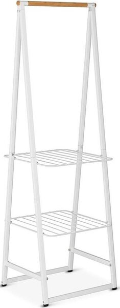 BRABANTIA Linn Clothes Rack Small ruhatartó állvány. 606x1900x570mm kis méret. 2db állítható magasságú rácsos polc. bambusz rúd. acél váz. fehér - 118227