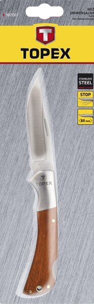 TOPEX 98Z007 Kés, Összecsukható Kés Retesszel, 8Cm Penge, Fa Markolat