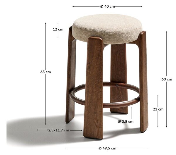 Bézs-sötét natúr színű kőrisfa bárszék (ülésmagasság 65 cm) Granite – Kave Home