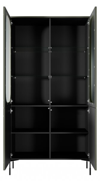 Sonatia vitrines szekrény 100 cm négyajtós - olívazöld