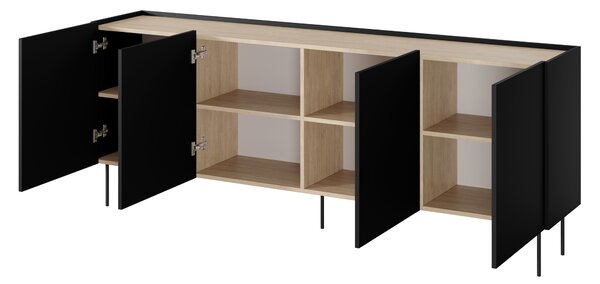 Desin komód 220 cm négyajtós - fekete matt / nagano tölgy