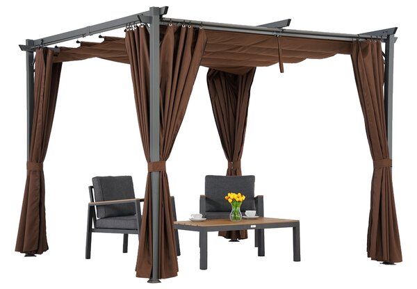 Barna La Palma 3x3m terasz pergola Garden Point függönyökkel