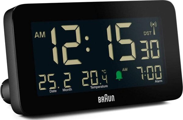 Braun BC10B-DCF napelemes rádiós vezérlésű óra Digitális ébresztőóra Fekete