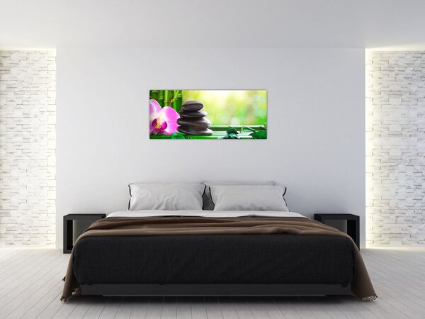 Kép a masszázs kövek és orchideák a vízen (120x50 cm)