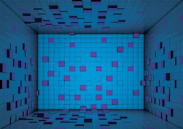 Fotótapéta - 3D szoba kék kockákból (152,5x104 cm)