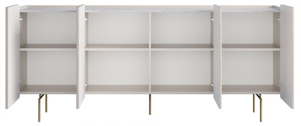 Malmi négyajtós komód 200 cm - kasmír / crema bianca / arany lábak