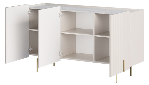 Malmi komód 150 cm háromajtós - kasmír / crema bianca / arany lábak