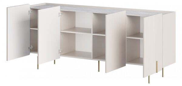 Malmi négyajtós komód 200 cm - kasmír / crema bianca / arany lábak