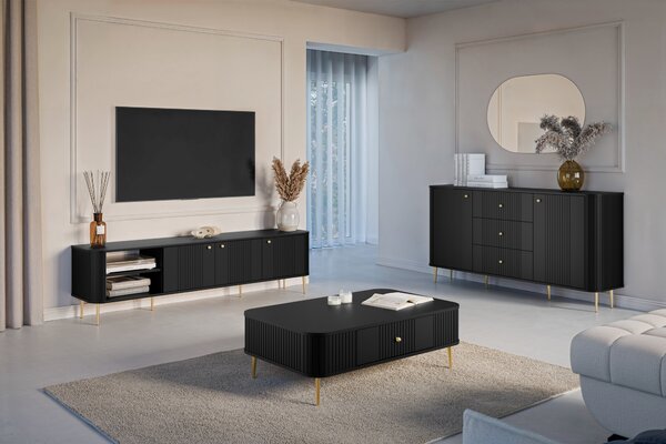 Vesper 3D TV-szekrény 187 cm - fekete / arany lábak