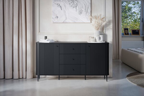 Vesper komód 160 cm fiókokkal lábakon - fekete / fekete lábak