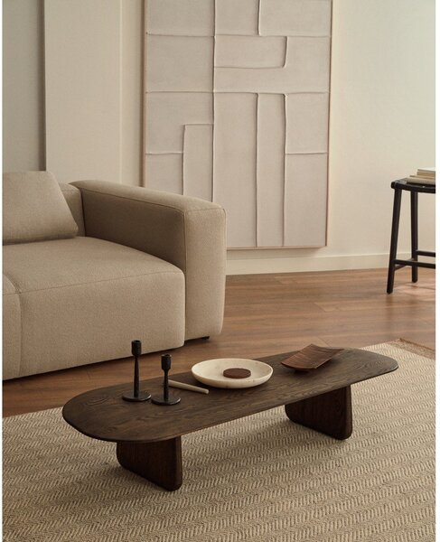 Sötétbarna tölgyfa dohányzóasztal 64x146 cm Pirita – Kave Home