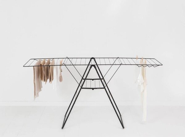 Brabantia HangOn Drying Rack ruhaszárító állvány, 25m szárítási hossz, 8db ruhaakasztó kampó, 12kg teherbírás, összecsukható, acél, matt fekete - 403460