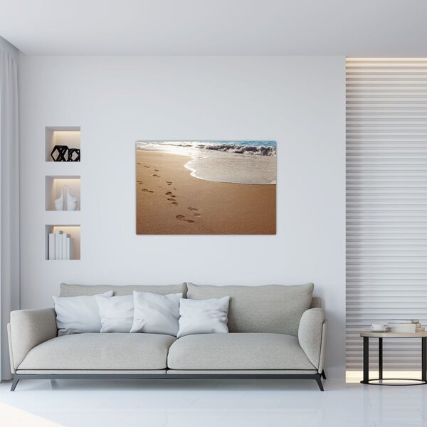 Kép - nyomok a homokban és a tenger (90x60 cm)