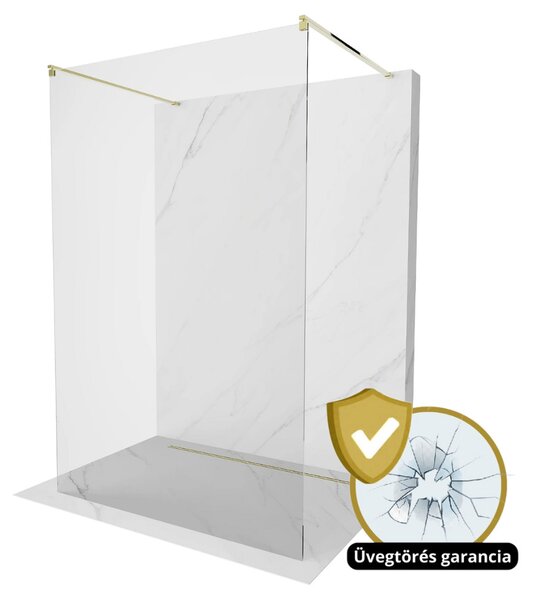HD Arlo Light Gold szabadonálló Walk-In zuhanyfal 8 mm vastag vízlepergető biztonsági üveggel, 200 cm magas, két távtartóval