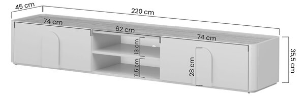 Amilio fiókos TV szekrény 220 cm - kasmír / olajozott tölgy / világos tölgy fogantyúk