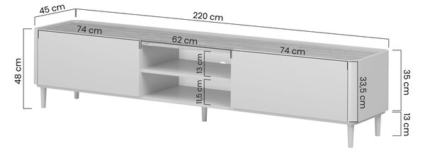 Elivo TV állvány 220 cm fém lábakon - eukaliptusz / baltic dune tölgy