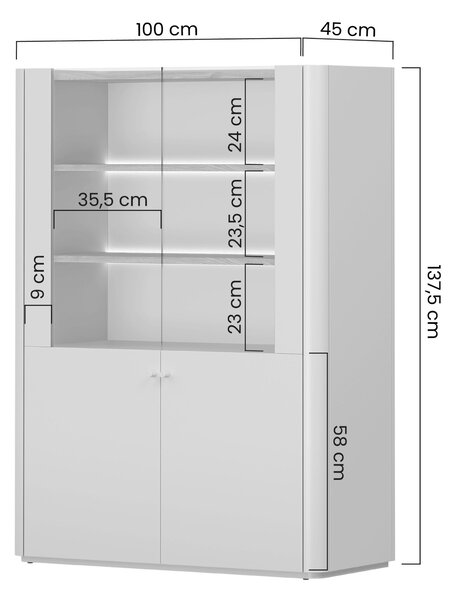Elivo vitrines szekrény 100 cm kétajtós - eukaliptusz / baltic dune tölgy