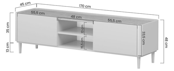 Elivo TV állvány 170 cm fém lábakon - eukaliptusz / baltic dune tölgy