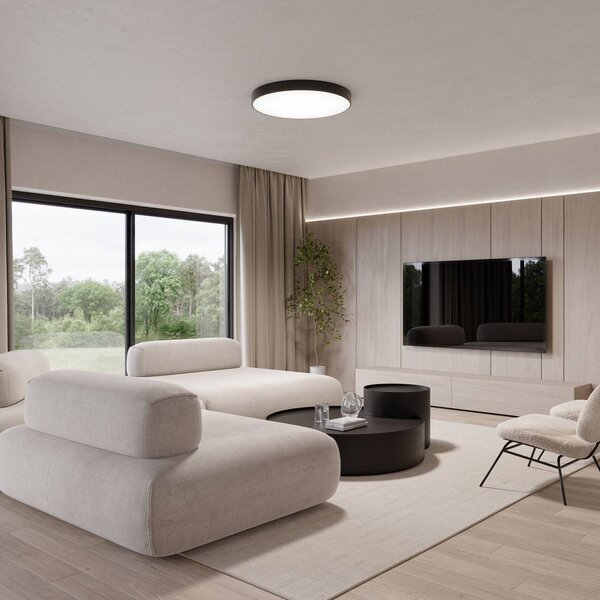 TEMAR LIGHTING Cleo 600 mennyezeti lámpa, fekete, érzékelő, IP20, Ø 60 cm, fém, Fekete, Nappali / Étkező, fém, Modern