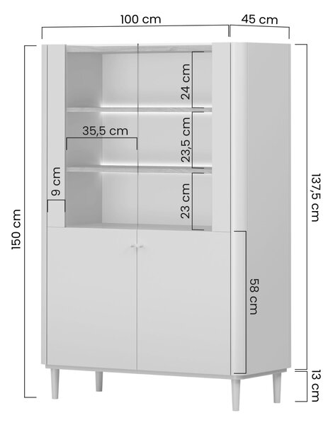 Elivo vitrines szekrény 100 cm kétajtós lábakon - eukaliptusz / baltic dune tölgy