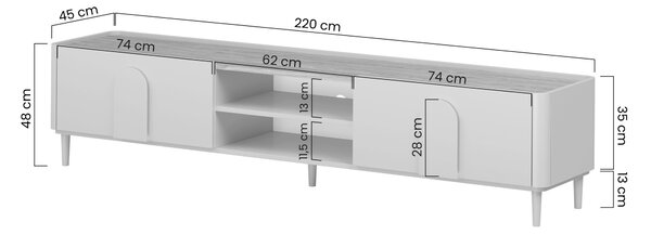 Amilio fiókos lábas TV szekrény 220 cm - kasmír / olajozott tölgy / kasmír fogantyúk