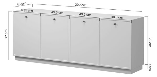 Lorini komód 200 cm négyajtós - kasmír / fekete T-bar fogantyúk