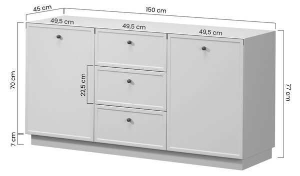 Lorini komód 150 cm fiókokkal - kasmír / arany fogantyúk