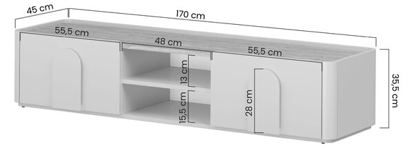 Amilio TV-szekrény 170 cm fiókkal - kasmír / olajozott tölgy / világos tölgy fogantyú