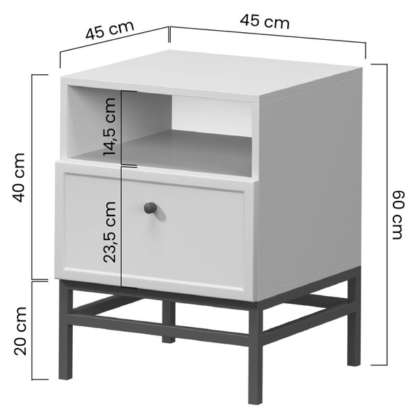 Lorini fiókos éjjeliszekrény 45 cm - kasmír / fekete T-bar fogantyúk / keret