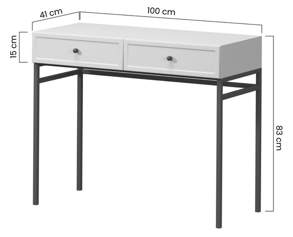 Lorini konzolasztal 100 cm fiókokkal - kasmír, fekete fogantyúk, fém váz