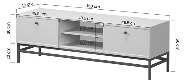 Lorini TV-szekrény 150 cm fiókokkal - kasmír / fekete T-bar fogantyúk / fekete váz