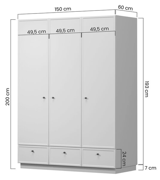 Lorini gardróbszekrény 150 cm polcokkal - kasmír / arany T-bar fogantyúk