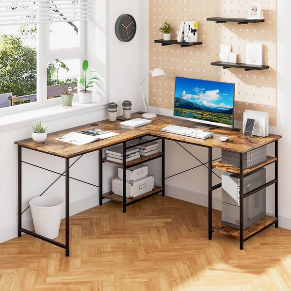 TIMELESS Office átalakítható L alakú íróasztal polcokkal barna HOP1001748-2