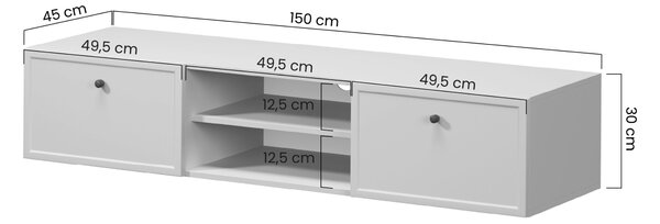 Lorini fali TV-szekrény 150 cm fiókokkal - kasmír / fekete T-bar fogantyúk