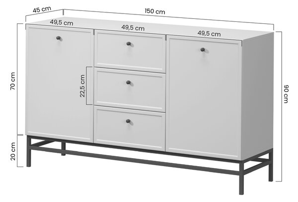 Lorini komód 150 cm - kasmír / fekete T-bar fogantyúk / fém lábak