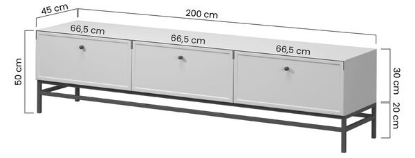 Lorini TV-szekrény 200 cm fiókokkal - kasmír / fekete T-bar fogantyúk / fekete váz
