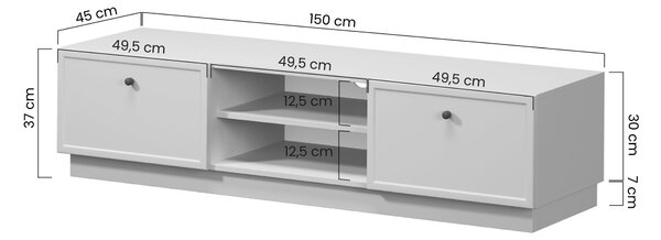 Lorini TV-szekrény 150 cm fiókokkal - kasmír / fekete T-bar fogantyúk