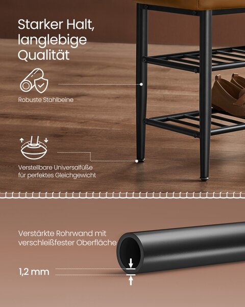 VASAGLE EKHO LSB054K01 cipős pad műbőr varrással karamell 80 x 30 x 50 cm 135 kg teherbírás
