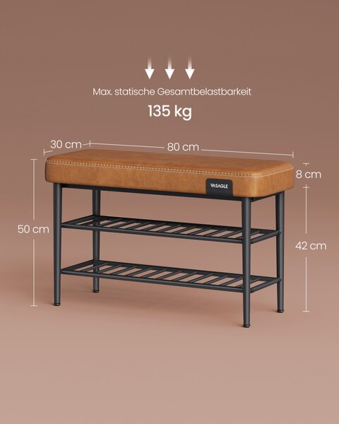 VASAGLE EKHO LSB054K01 cipős pad műbőr varrással karamell 80 x 30 x 50 cm 135 kg teherbírás