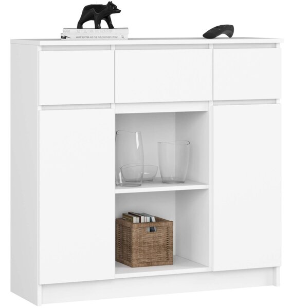 AKORD K100 Modern Komód Laminált Fehér 3 Fiókos
