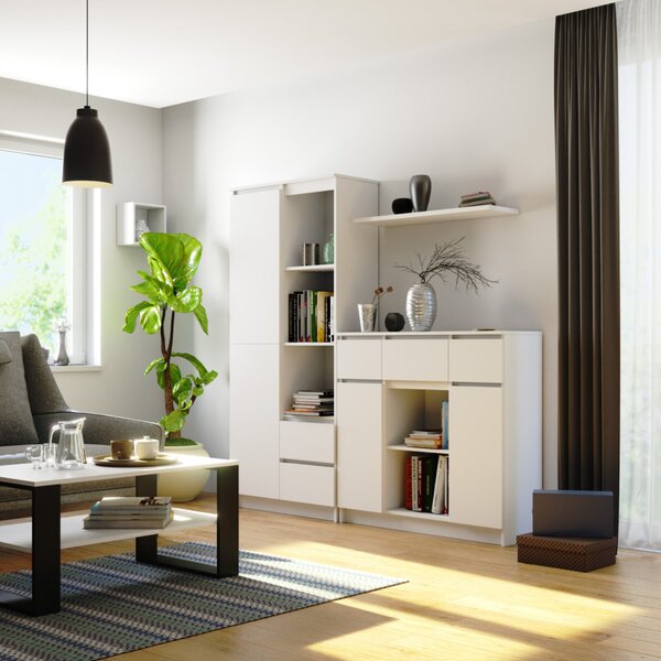 AKORD K100 Modern Komód Laminált Fehér 3 Fiókos