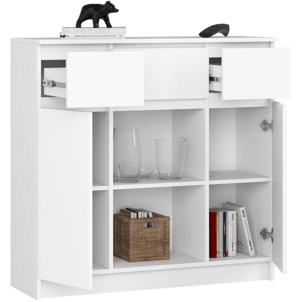 AKORD K100 Modern Komód Laminált Fehér 3 Fiókos