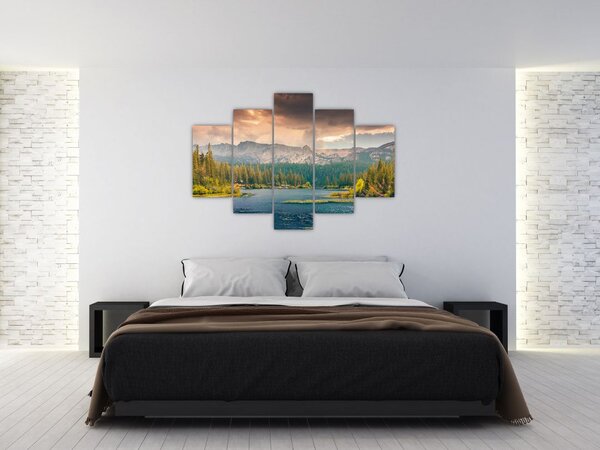Egy kép a hegyi folyó és a hegyek (150x105 cm)