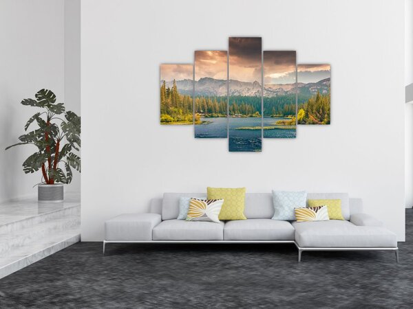 Egy kép a hegyi folyó és a hegyek (150x105 cm)
